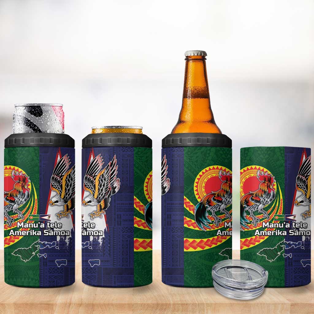 Manuʻa Islands and American Samoa Together 4 in 1 Can Cooler Tumbler Rooster and Eagle Mascot National Map and Flag Style