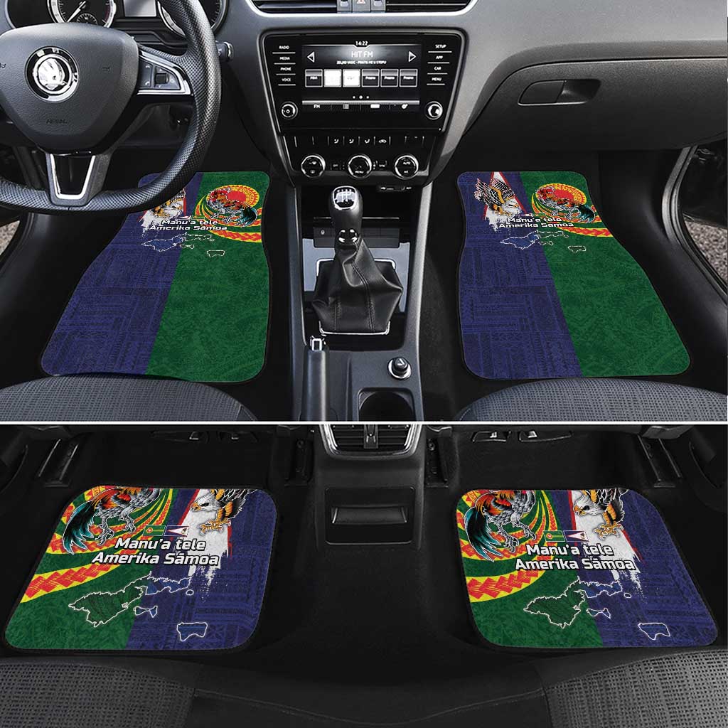Manuʻa Islands and American Samoa Together Car Mats Rooster and Eagle Mascot National Map and Flag Style LT03 Set 4pcs Green - Polynesian Pride