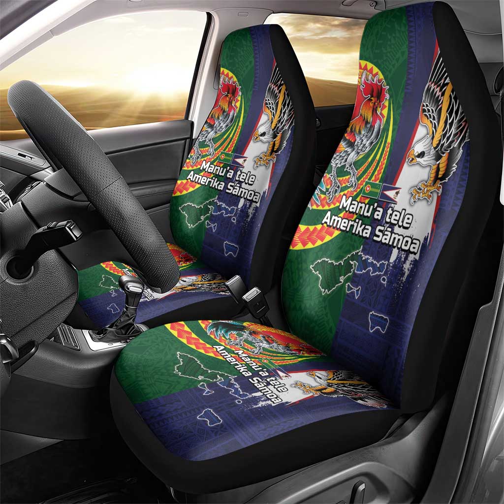 Manuʻa Islands and American Samoa Together Car Seat Cover Rooster and Eagle Mascot National Map and Flag Style