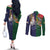 Manuʻa Islands and American Samoa Together Couples Matching Off The Shoulder Long Sleeve Dress and Long Sleeve Button Shirt Rooster and Eagle Mascot National Map and Flag Style