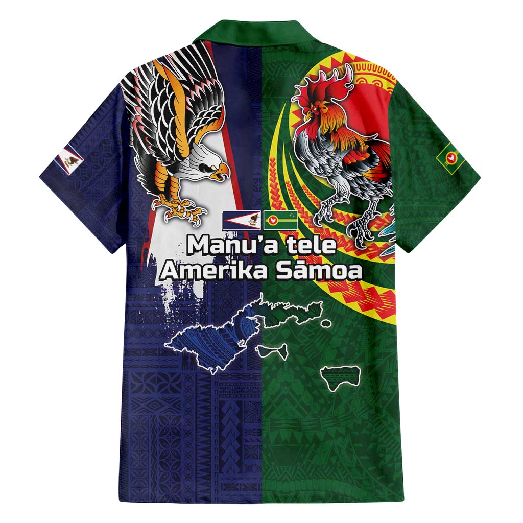 Manuʻa Islands and American Samoa Together Family Matching Long Sleeve Bodycon Dress and Hawaiian Shirt Rooster and Eagle Mascot National Map and Flag Style