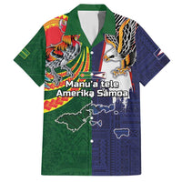 Manuʻa Islands and American Samoa Together Family Matching Short Sleeve Bodycon Dress and Hawaiian Shirt Rooster and Eagle Mascot National Map and Flag Style