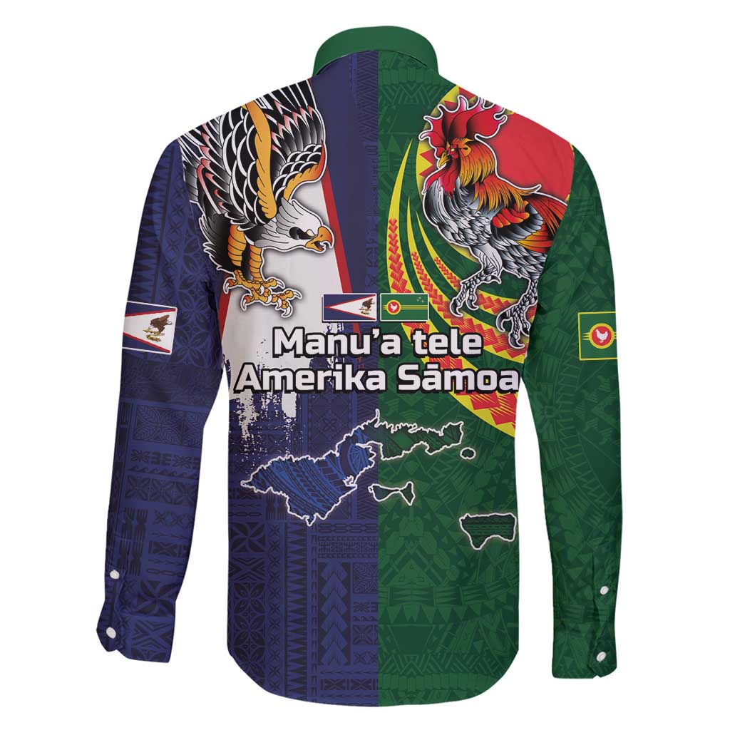 Manuʻa Islands and American Samoa Together Family Matching Short Sleeve Bodycon Dress and Hawaiian Shirt Rooster and Eagle Mascot National Map and Flag Style