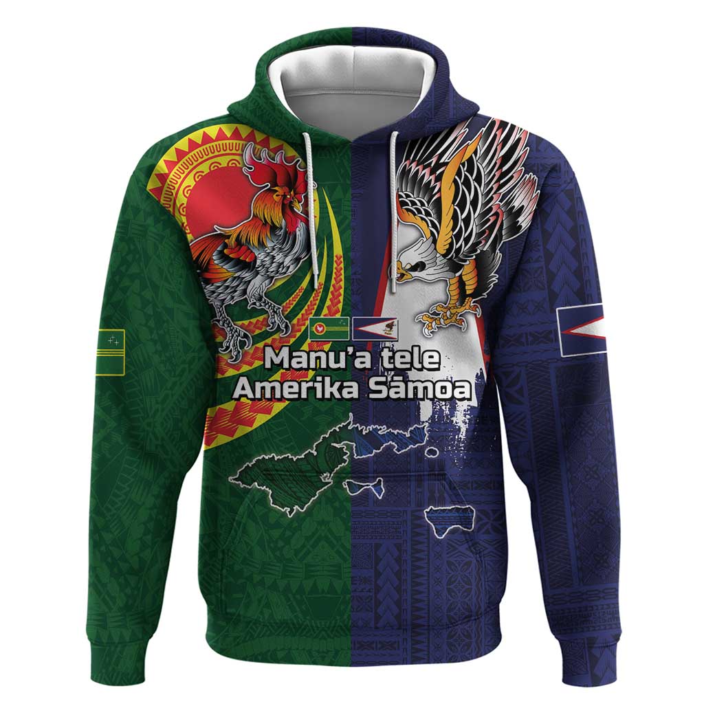 Manuʻa Islands and American Samoa Together Hoodie Rooster and Eagle Mascot National Map and Flag Style