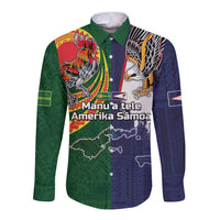 Manuʻa Islands and American Samoa Together Long Sleeve Button Shirt Rooster and Eagle Mascot National Map and Flag Style