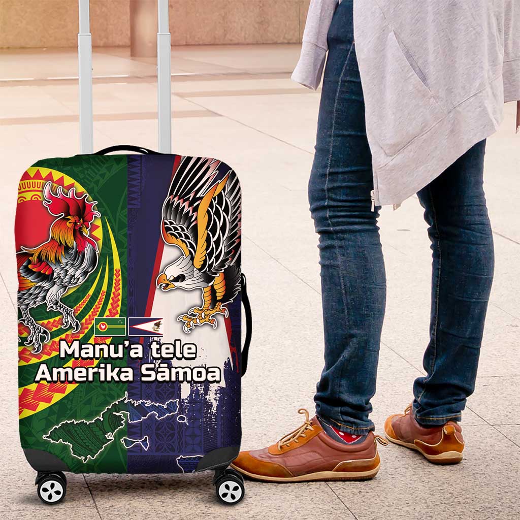 Manuʻa Islands and American Samoa Together Luggage Cover Rooster and Eagle Mascot National Map and Flag Style LT03 Green - Polynesian Pride