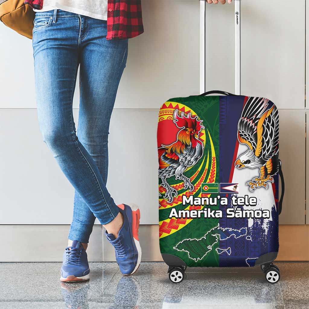 Manuʻa Islands and American Samoa Together Luggage Cover Rooster and Eagle Mascot National Map and Flag Style