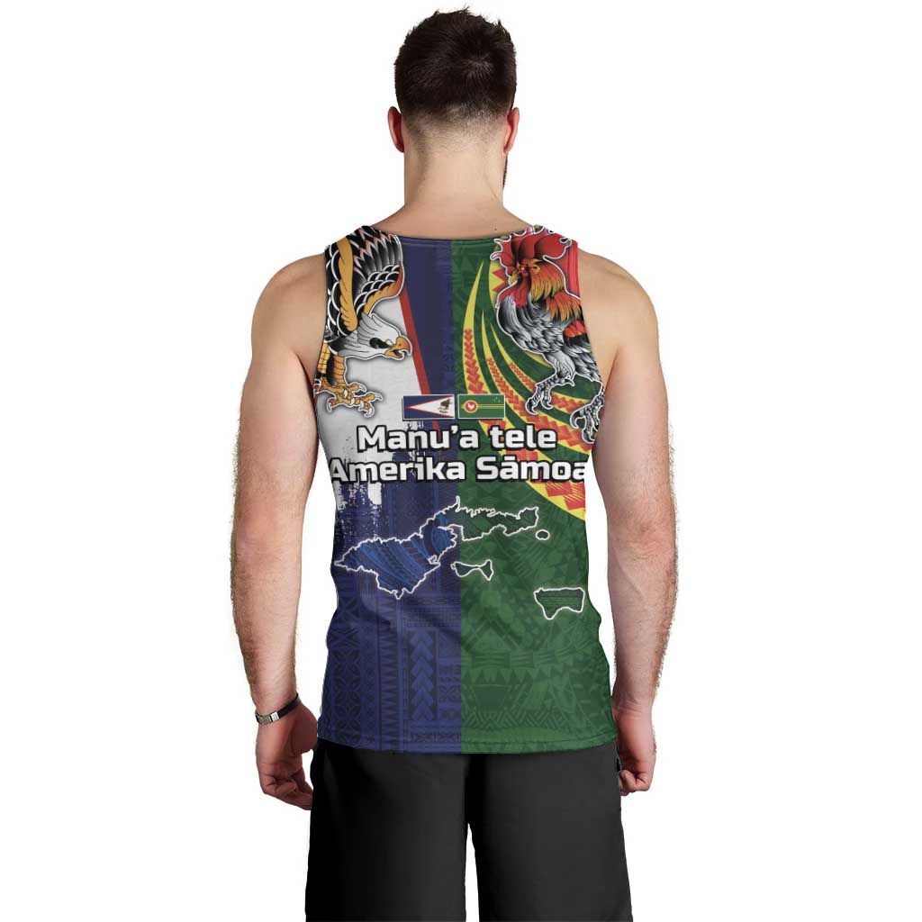 Manuʻa Islands and American Samoa Together Men Tank Top Rooster and Eagle Mascot National Map and Flag Style