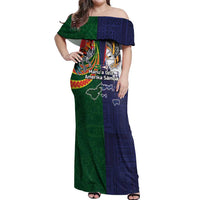 Manuʻa Islands and American Samoa Together Off Shoulder Maxi Dress Rooster and Eagle Mascot National Map and Flag Style