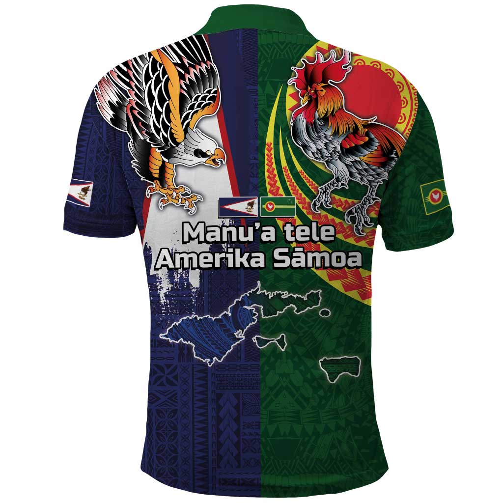 Manuʻa Islands and American Samoa Together Polo Shirt Rooster and Eagle Mascot National Map and Flag Style