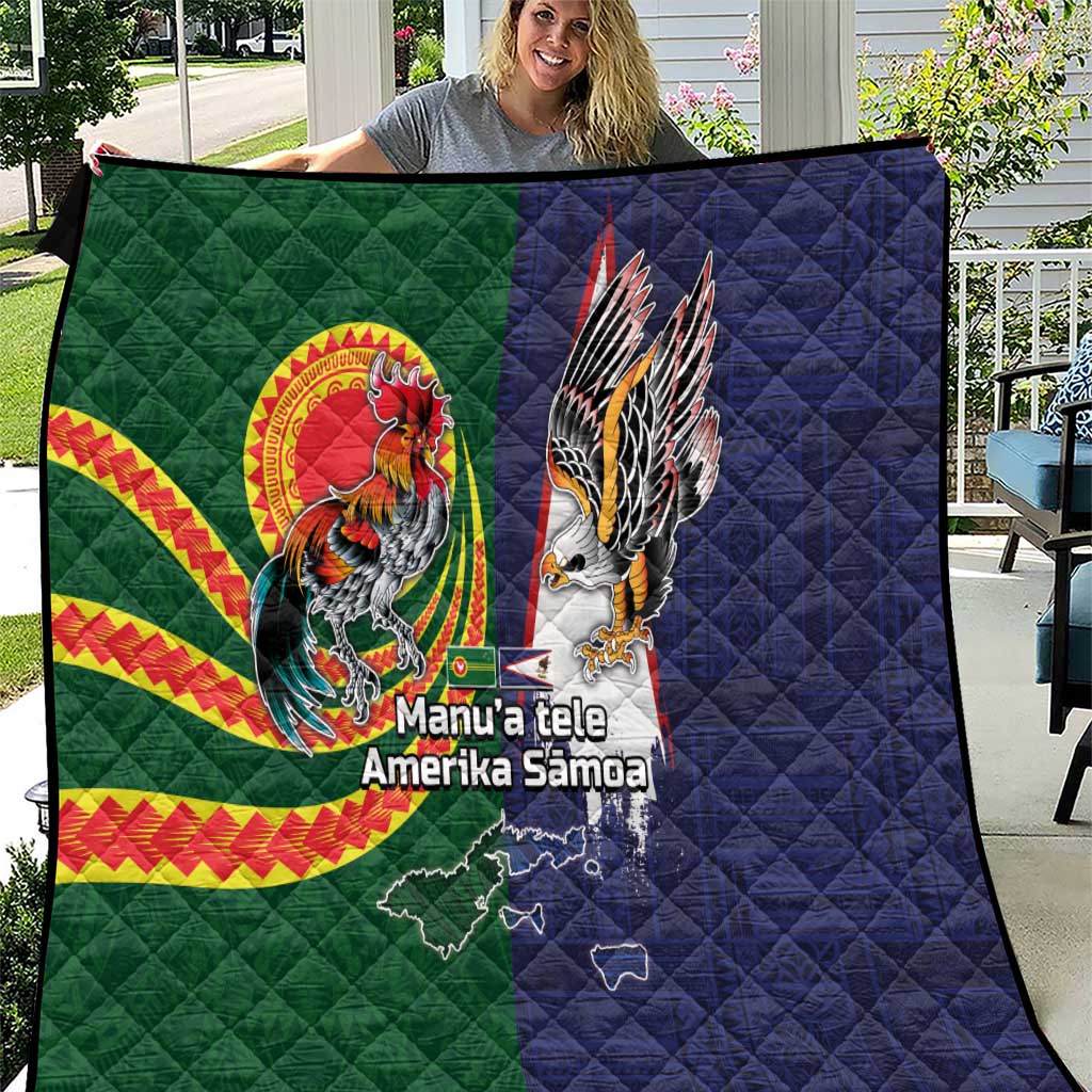 Manuʻa Islands and American Samoa Together Quilt Rooster and Eagle Mascot National Map and Flag Style LT03 Green - Polynesian Pride