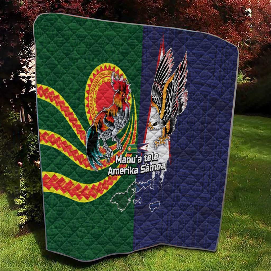 Manuʻa Islands and American Samoa Together Quilt Rooster and Eagle Mascot National Map and Flag Style