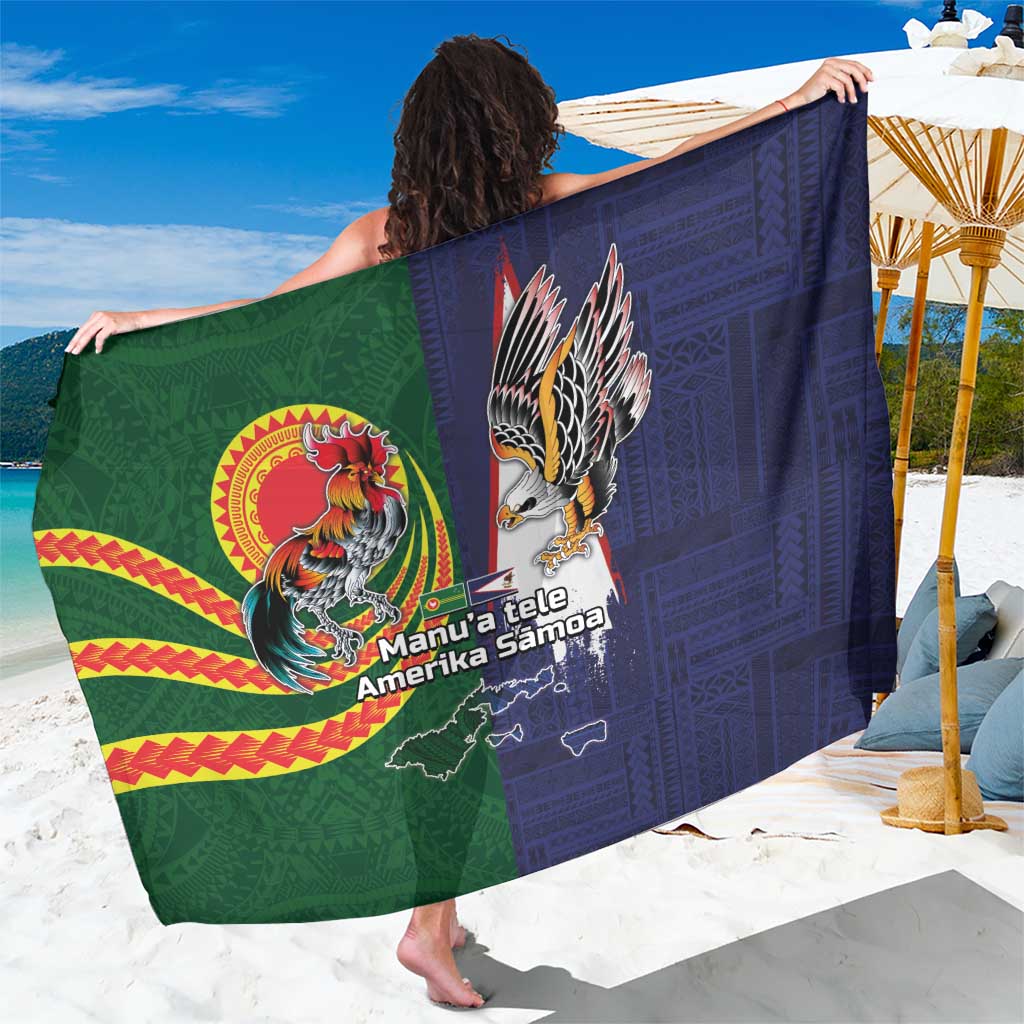 Manuʻa Islands and American Samoa Together Sarong Rooster and Eagle Mascot National Map and Flag Style LT03 One Size 44 x 66 inches Green - Polynesian Pride