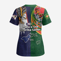 Manuʻa Islands and American Samoa Together Scrub Top Rooster and Eagle Mascot National Map and Flag Style - Polynesian Pride