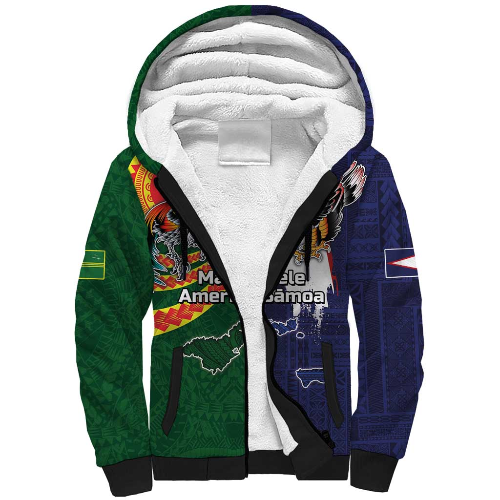 Manuʻa Islands and American Samoa Together Sherpa Hoodie Rooster and Eagle Mascot National Map and Flag Style