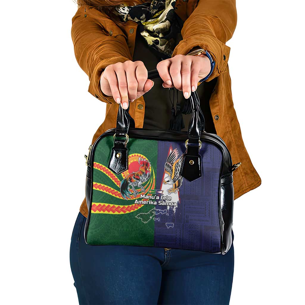 Manuʻa Islands and American Samoa Together Shoulder Handbag Rooster and Eagle Mascot National Map and Flag Style LT03 One Size Green - Polynesian Pride