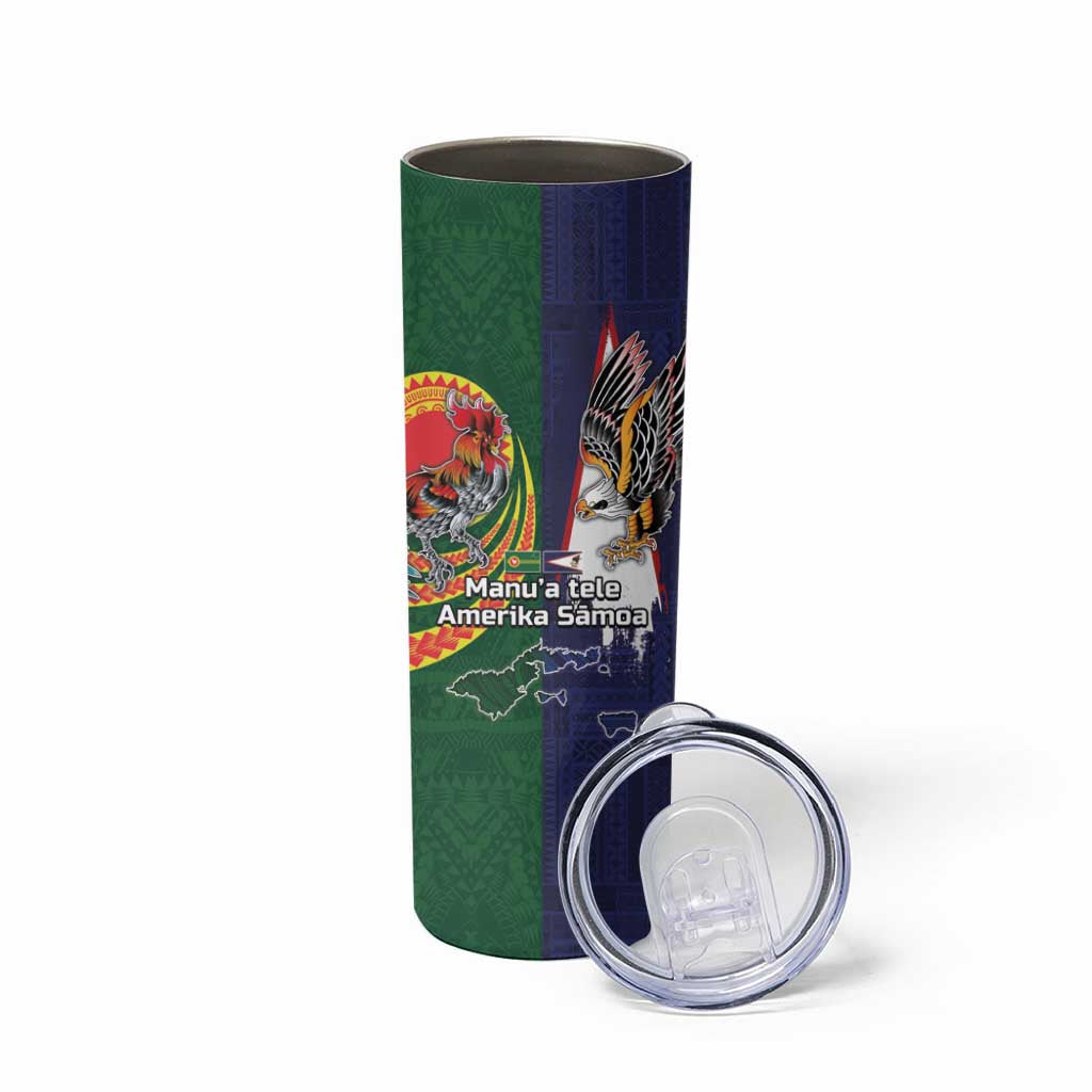 Manuʻa Islands and American Samoa Together Skinny Tumbler Rooster and Eagle Mascot National Map and Flag Style