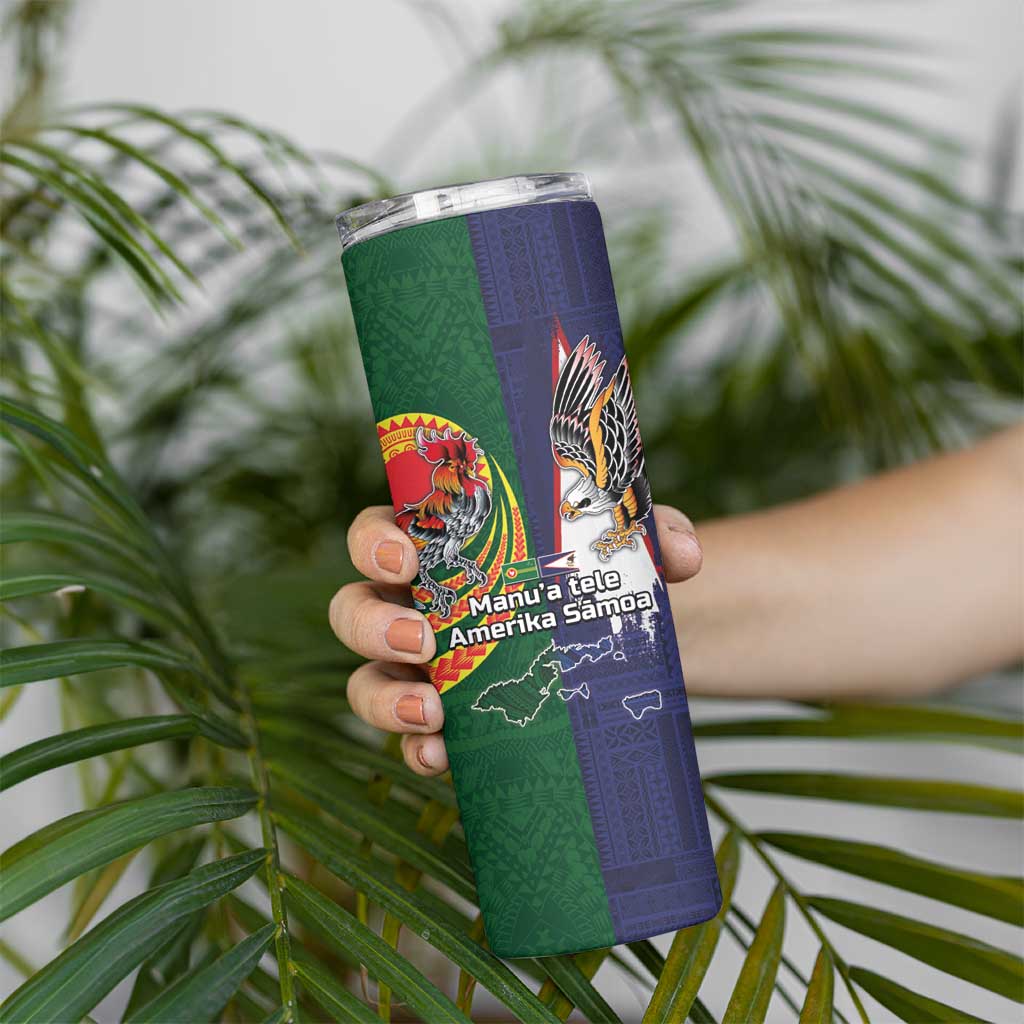 Manuʻa Islands and American Samoa Together Skinny Tumbler Rooster and Eagle Mascot National Map and Flag Style