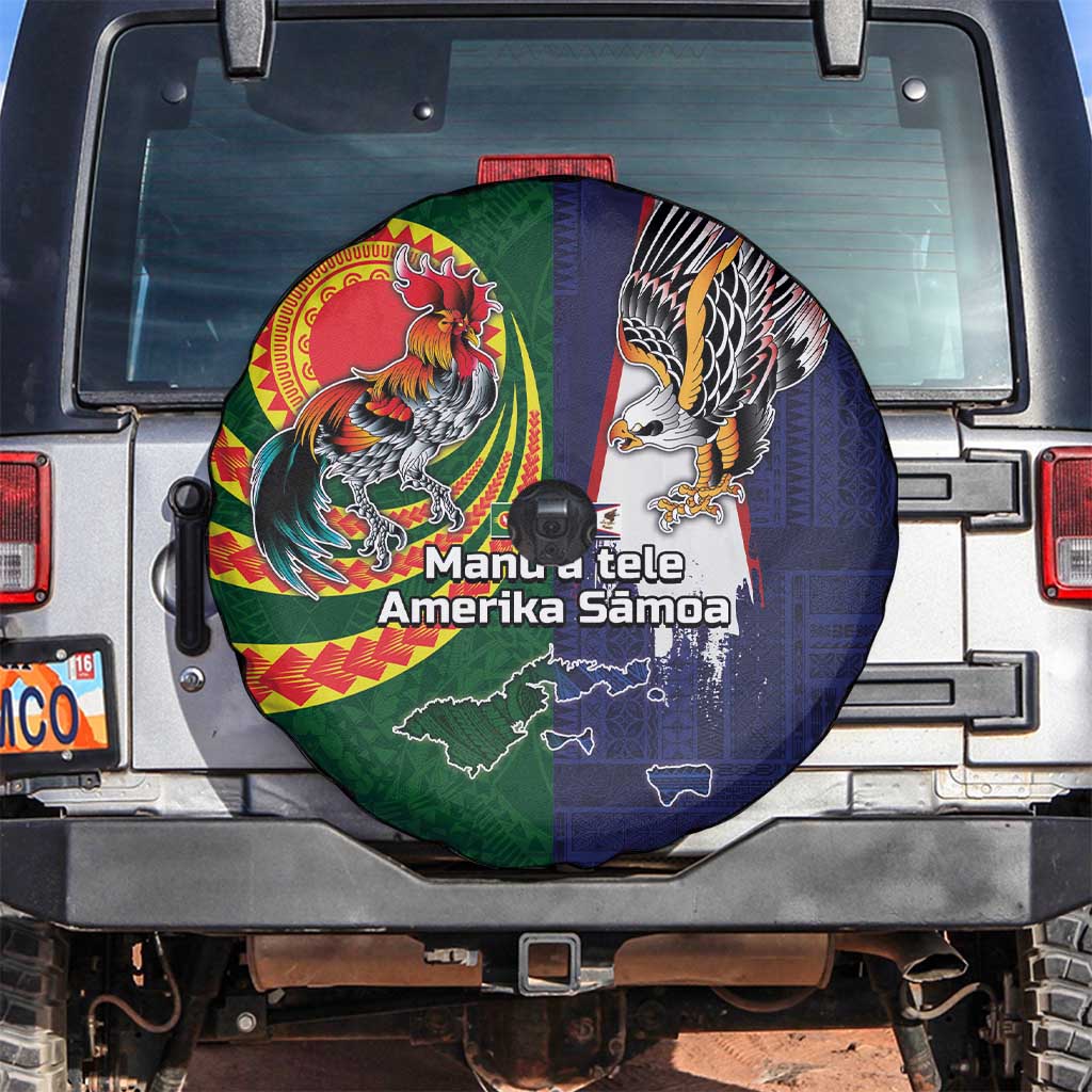 Manuʻa Islands and American Samoa Together Spare Tire Cover Rooster and Eagle Mascot National Map and Flag Style LT03 Green - Polynesian Pride