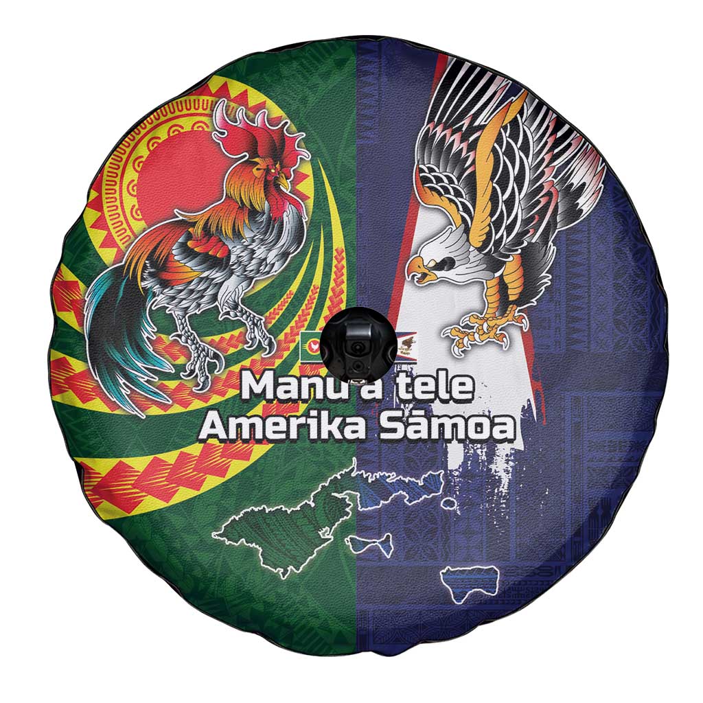 Manuʻa Islands and American Samoa Together Spare Tire Cover Rooster and Eagle Mascot National Map and Flag Style