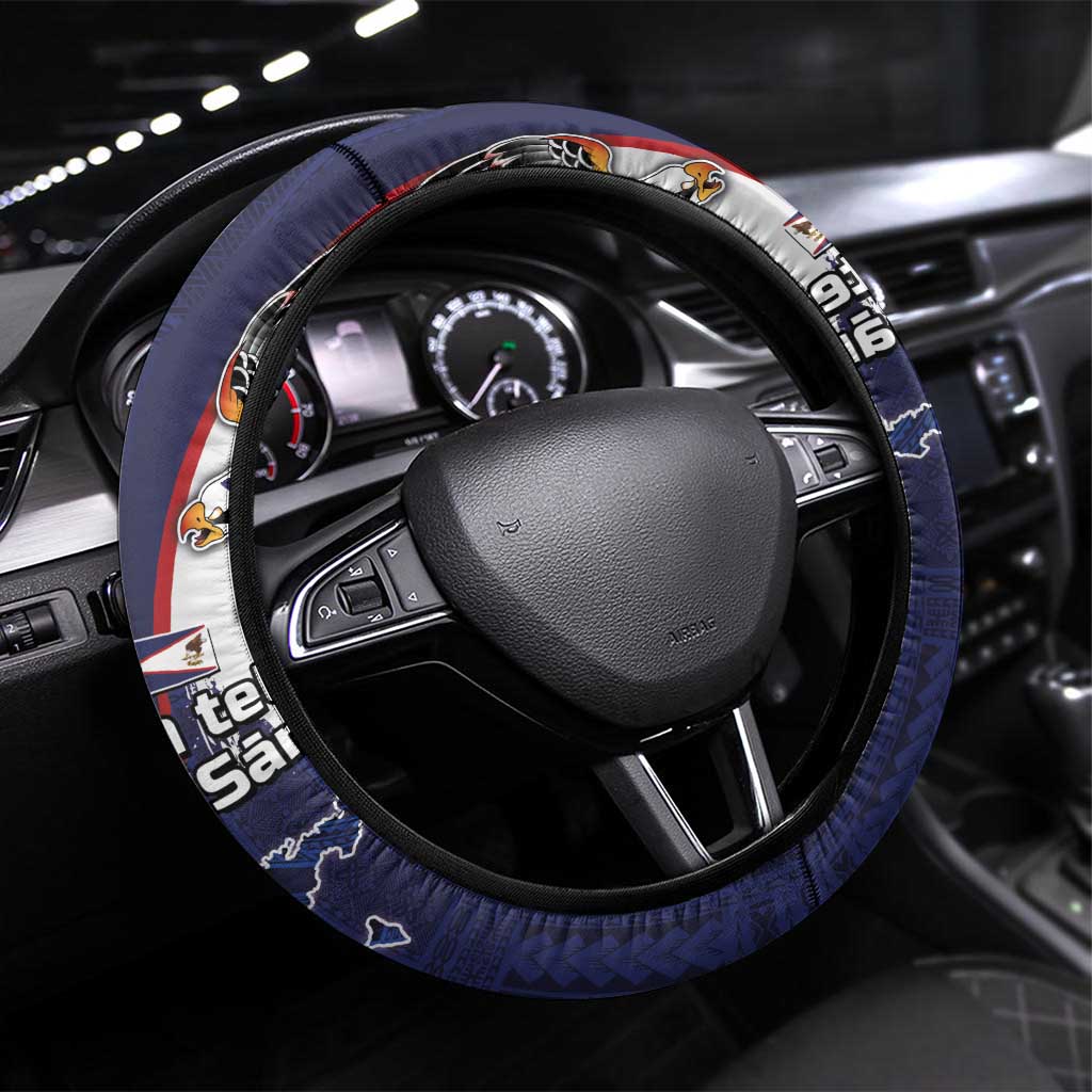 Manuʻa Islands and American Samoa Together Steering Wheel Cover Rooster and Eagle Mascot National Map and Flag Style LT03 Universal Fit Green - Polynesian Pride
