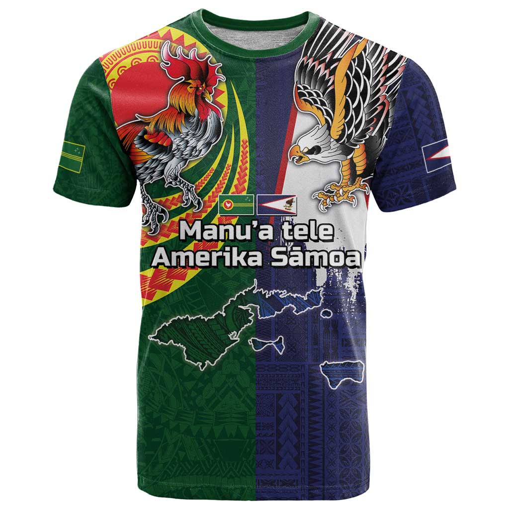 Manuʻa Islands and American Samoa Together T Shirt Rooster and Eagle Mascot National Map and Flag Style