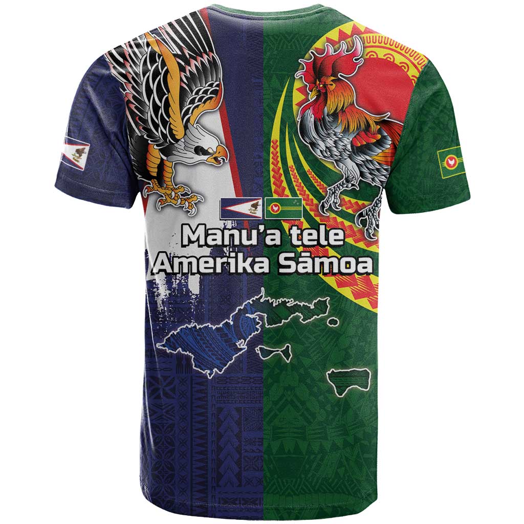 Manuʻa Islands and American Samoa Together T Shirt Rooster and Eagle Mascot National Map and Flag Style