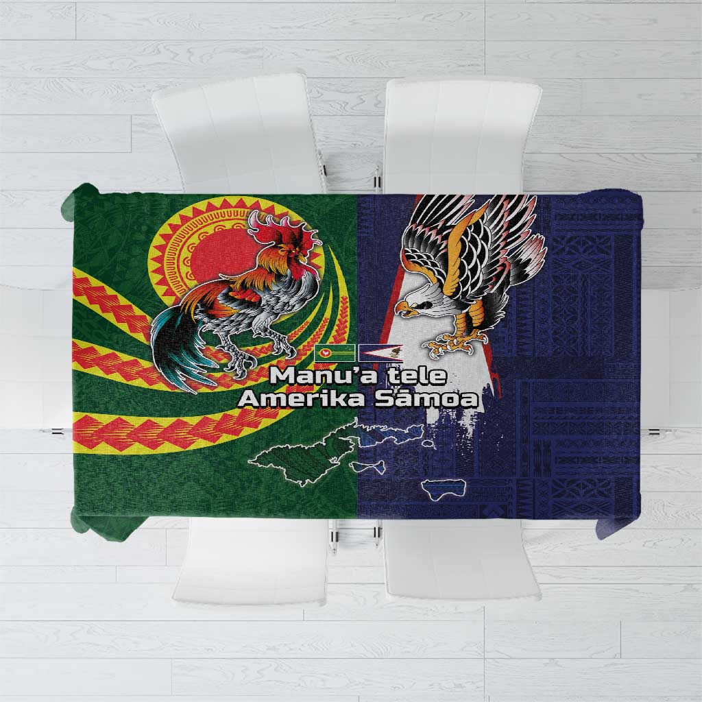 Manuʻa Islands and American Samoa Together Tablecloth Rooster and Eagle Mascot National Map and Flag Style LT03 Green - Polynesian Pride