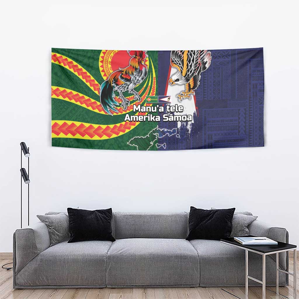 Manuʻa Islands and American Samoa Together Tapestry Rooster and Eagle Mascot National Map and Flag Style