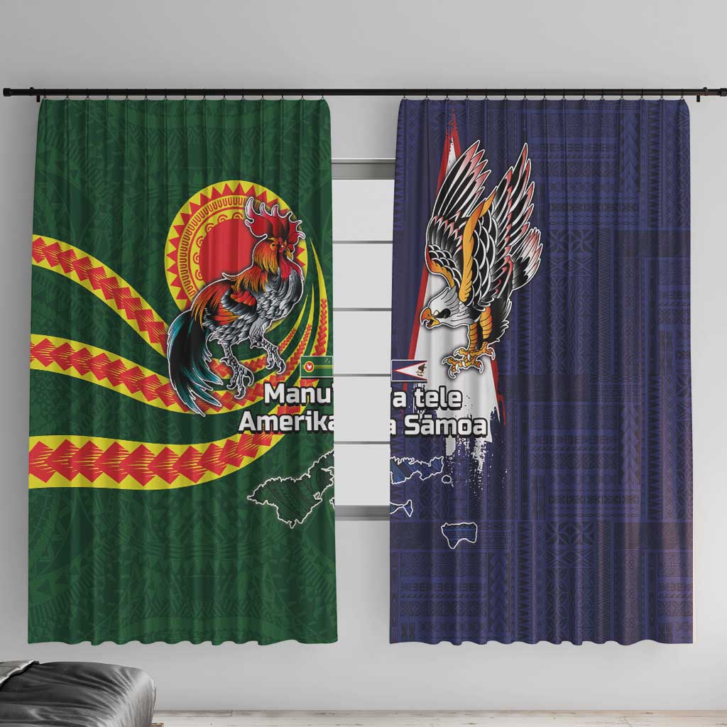 Manuʻa Islands and American Samoa Together Window Curtain Rooster and Eagle Mascot National Map and Flag Style LT03 With Hooks Green - Polynesian Pride