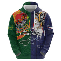 Manuʻa Islands and American Samoa Together Zip Hoodie Rooster and Eagle Mascot National Map and Flag Style