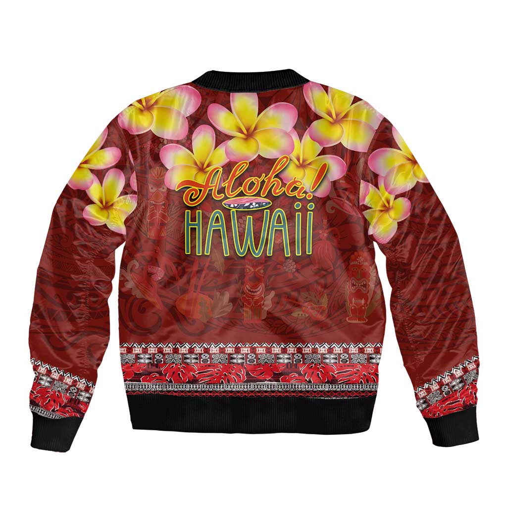 Aloha Plumeria Flowers Bomber Jacket With Hawaiian Style Tapa Tribal LT03 - Polynesian Pride