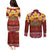 Aloha Plumeria Flowers Couples Matching Puletasi and Long Sleeve Button Shirt With Hawaiian Style Tapa Tribal