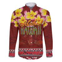 Aloha Plumeria Flowers Family Matching Off The Shoulder Long Sleeve Dress and Hawaiian Shirt With Hawaiian Style Tapa Tribal LT03 Dad's Shirt - Long Sleeve Red - Polynesian Pride