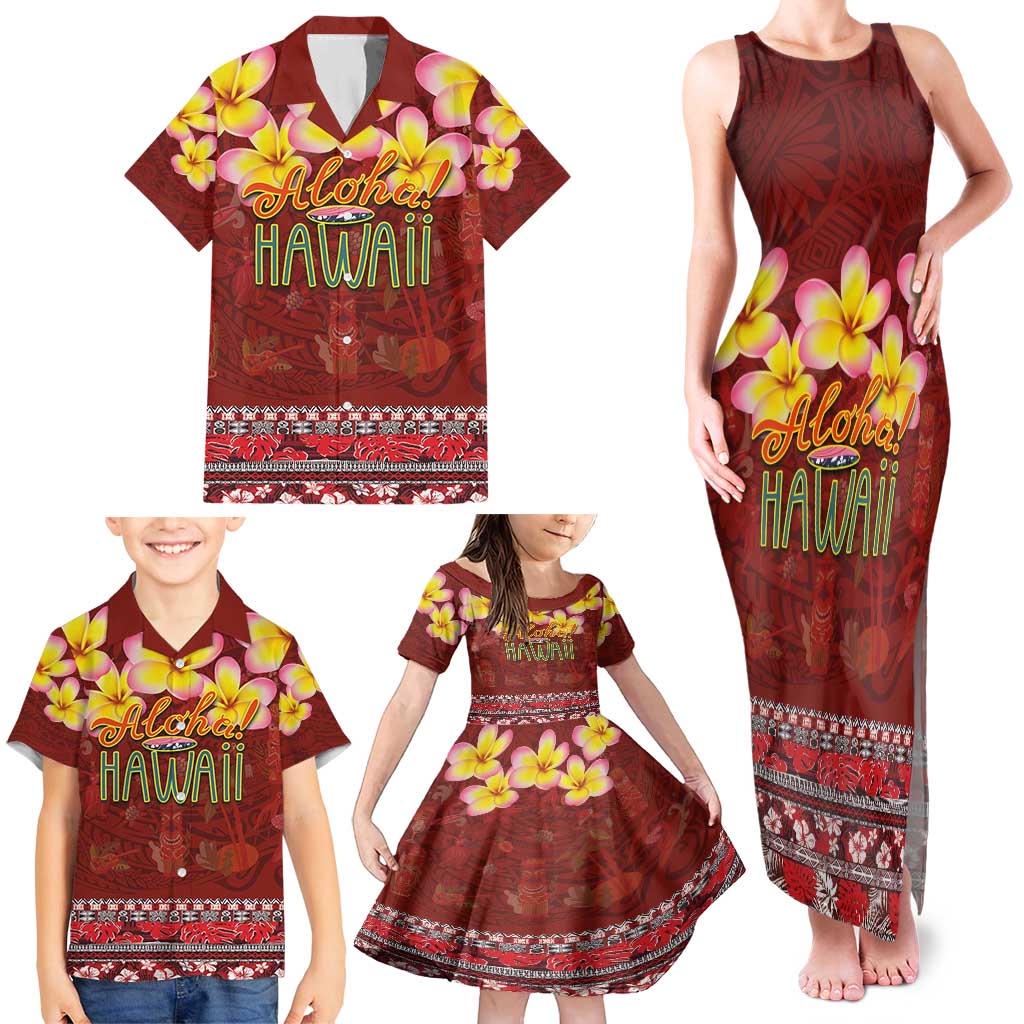 Aloha Plumeria Flowers Family Matching Tank Maxi Dress and Hawaiian Shirt With Hawaiian Style Tapa Tribal LT03 - Polynesian Pride