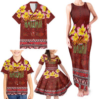 Aloha Plumeria Flowers Family Matching Tank Maxi Dress and Hawaiian Shirt With Hawaiian Style Tapa Tribal LT03 - Polynesian Pride
