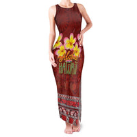 Aloha Plumeria Flowers Family Matching Tank Maxi Dress and Hawaiian Shirt With Hawaiian Style Tapa Tribal LT03 Mom's Dress Red - Polynesian Pride