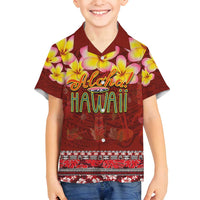 Aloha Plumeria Flowers Family Matching Tank Maxi Dress and Hawaiian Shirt With Hawaiian Style Tapa Tribal LT03 Son's Shirt Red - Polynesian Pride