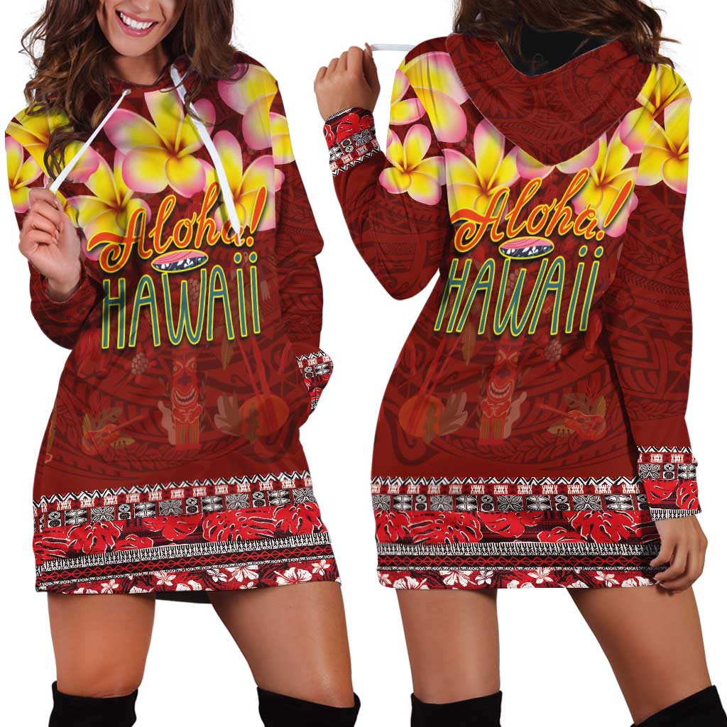 Aloha Plumeria Flowers Hoodie Dress With Hawaiian Style Tapa Tribal