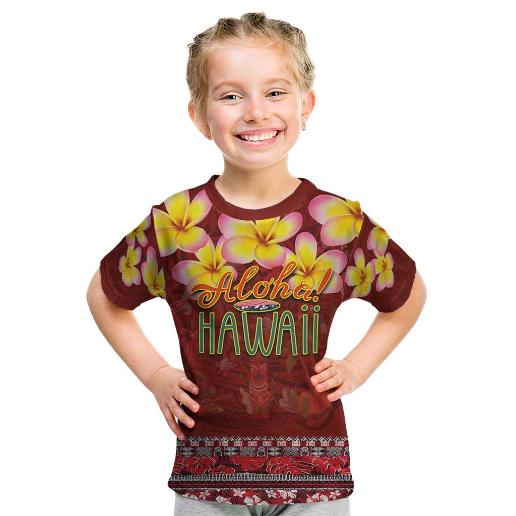 Aloha Plumeria Flowers Kid T Shirt With Hawaiian Style Tapa Tribal