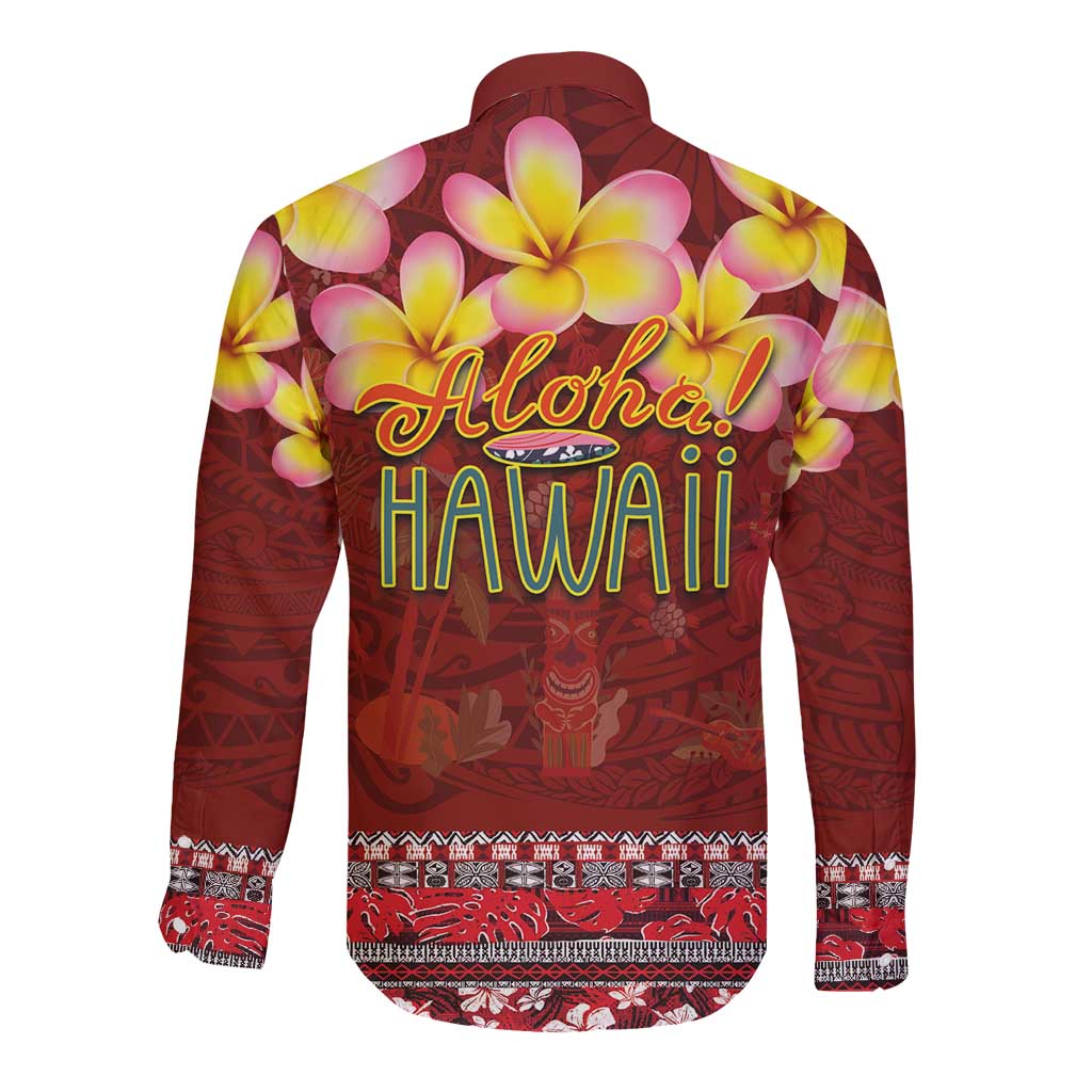 Aloha Plumeria Flowers Long Sleeve Button Shirt With Hawaiian Style Tapa Tribal LT03 - Polynesian Pride