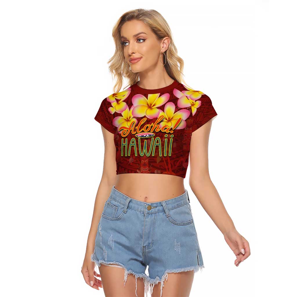 Aloha Plumeria Flowers Raglan Cropped T Shirt With Hawaiian Style Tapa Tribal
