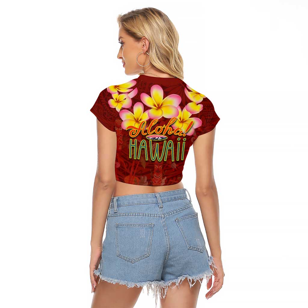 Aloha Plumeria Flowers Raglan Cropped T Shirt With Hawaiian Style Tapa Tribal