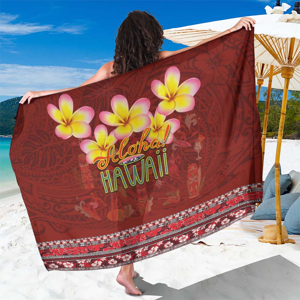Aloha Plumeria Flowers Sarong With Hawaiian Style Tapa Tribal