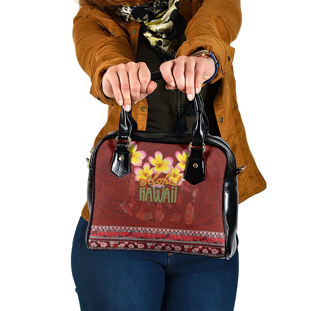 Aloha Plumeria Flowers Shoulder Handbag With Hawaiian Style Tapa Tribal LT03 One Size Red - Polynesian Pride