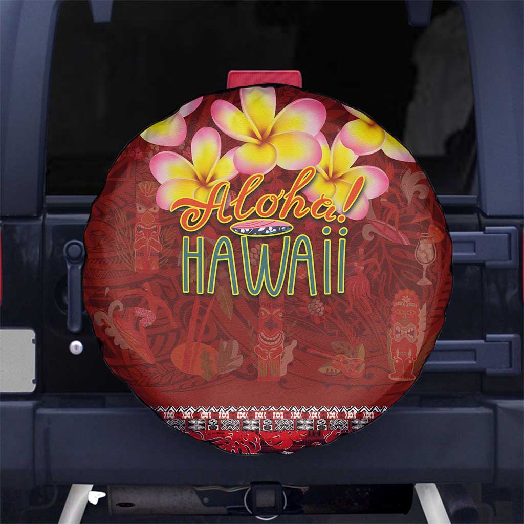 Aloha Plumeria Flowers Spare Tire Cover With Hawaiian Style Tapa Tribal