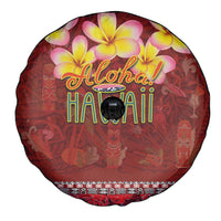 Aloha Plumeria Flowers Spare Tire Cover With Hawaiian Style Tapa Tribal