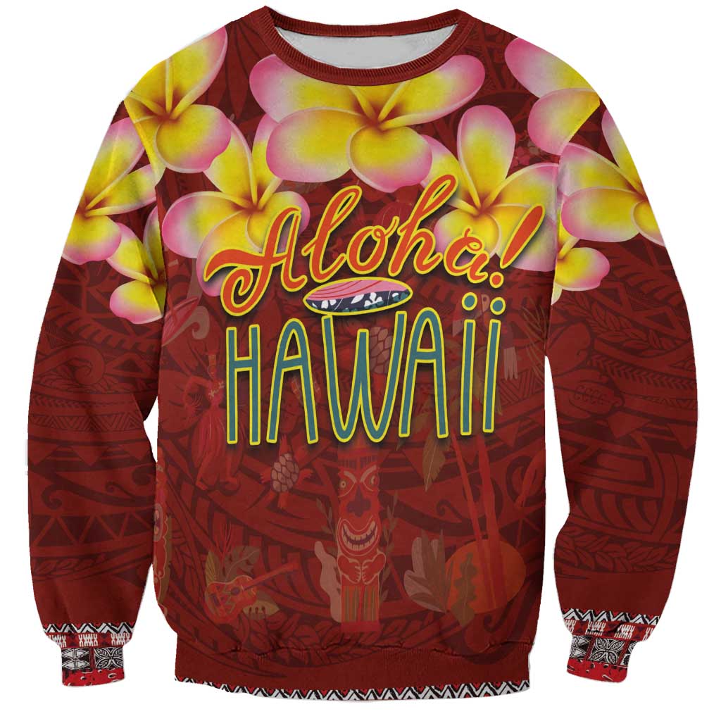 Aloha Plumeria Flowers Sweatshirt With Hawaiian Style Tapa Tribal