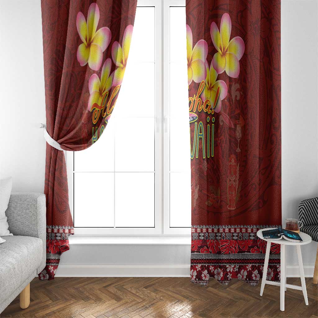 Aloha Plumeria Flowers Window Curtain With Hawaiian Style Tapa Tribal