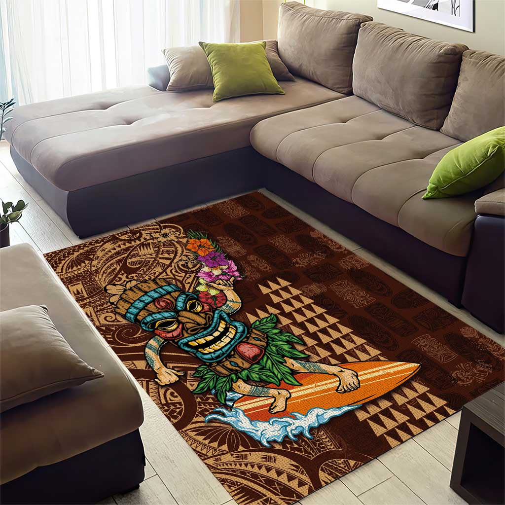 Hawaiian Tiki Mask Surfing Kakau Pattern Area Rug